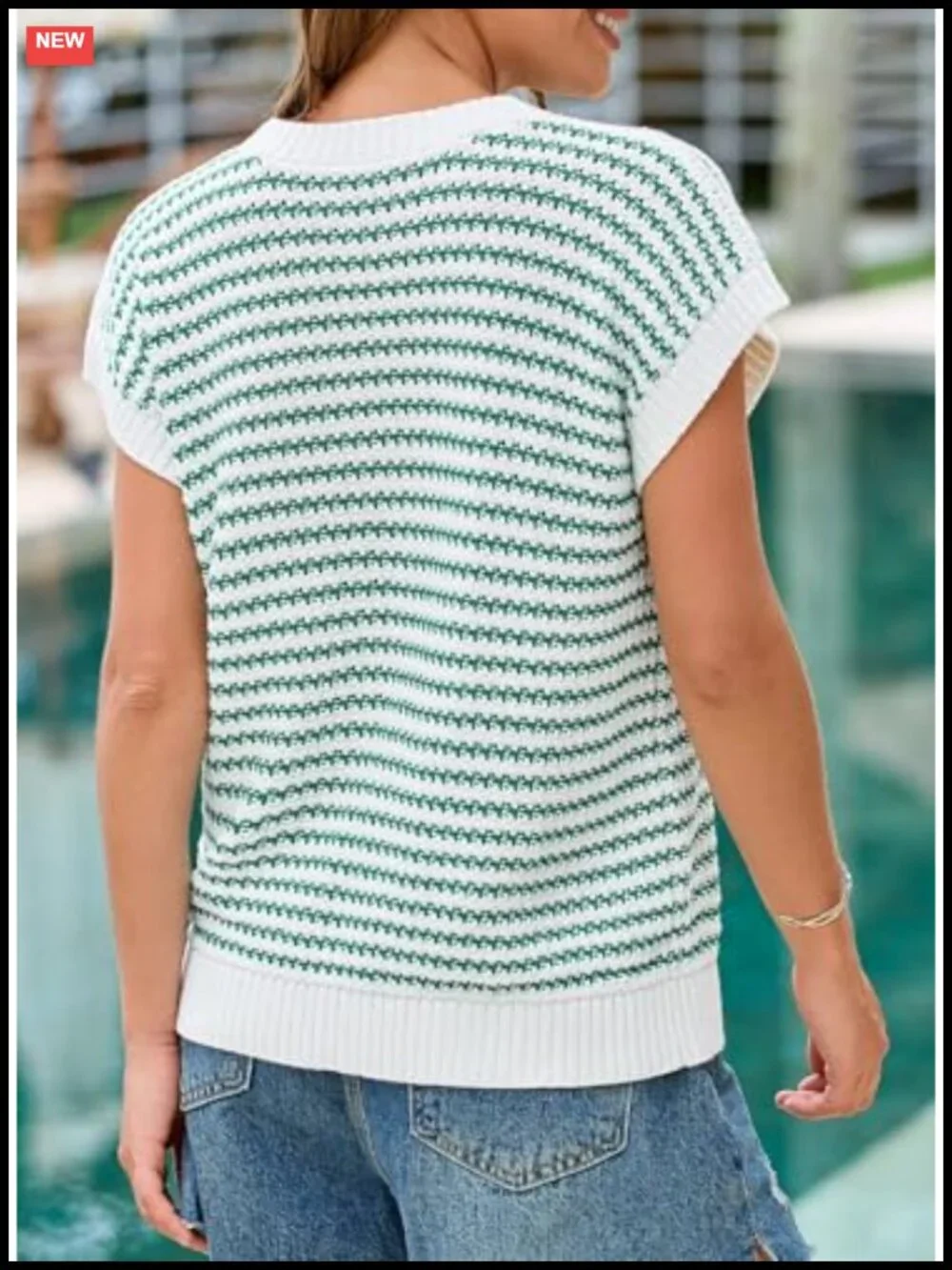 Women's Striped Cap Sleeve Sweater Vest - Relaxed Fit Knit Top